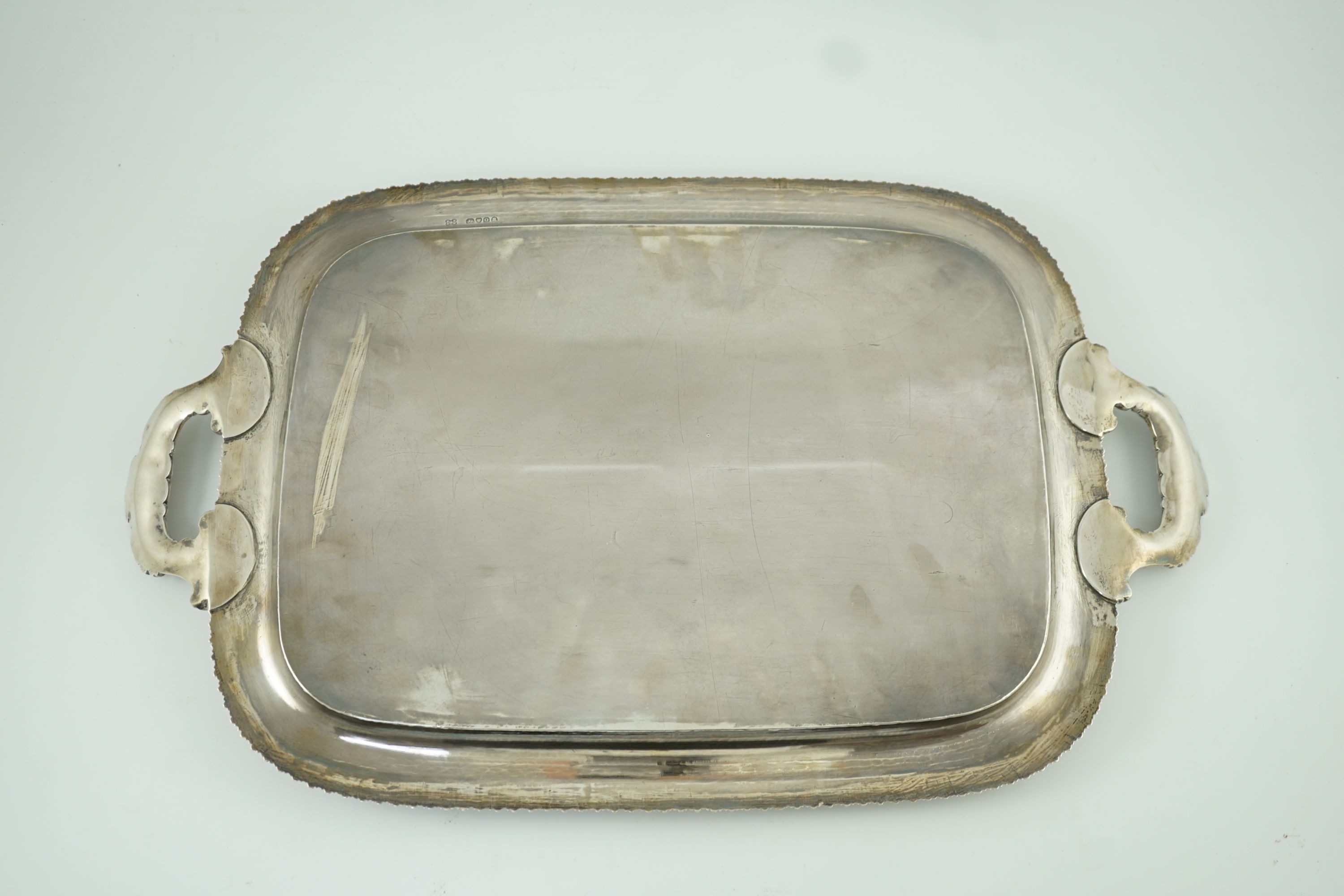 A George IV silver two-handled rounded rectangular tea tray, by The Barnards